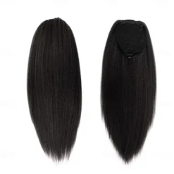 Long Yaki Straight Drawstring Pony Tail Hair Attachments for Women Black Kinky Straight Up Down Ponytail Bun Extension 20 inch Clip in