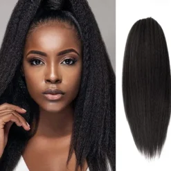 Long Yaki Straight Drawstring Pony Tail Hair Attachments for Women Black Kinky Straight Up Down Ponytail Bun Extension 20 inch Clip in