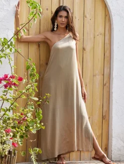 Loose Sleeveless One Shoulder Split Summer Maxi Dress