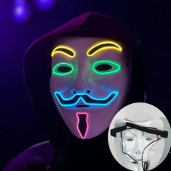 Luminous V-Shaped Cold Light Led Plastic Vendetta Four-Color Mask Halloween Horror Masquerade Party Props