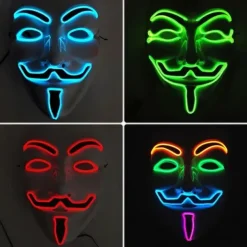 Luminous V-Shaped Cold Light Led Plastic Vendetta Four-Color Mask Halloween Horror Masquerade Party Props