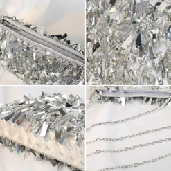 Luxurious Black Evening Clutch with Sparkling Crystal Fringe and Beaded Detail - Perfect for Formal Occasions