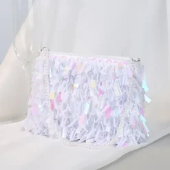 Luxurious Black Evening Clutch with Sparkling Crystal Fringe and Beaded Detail - Perfect for Formal Occasions