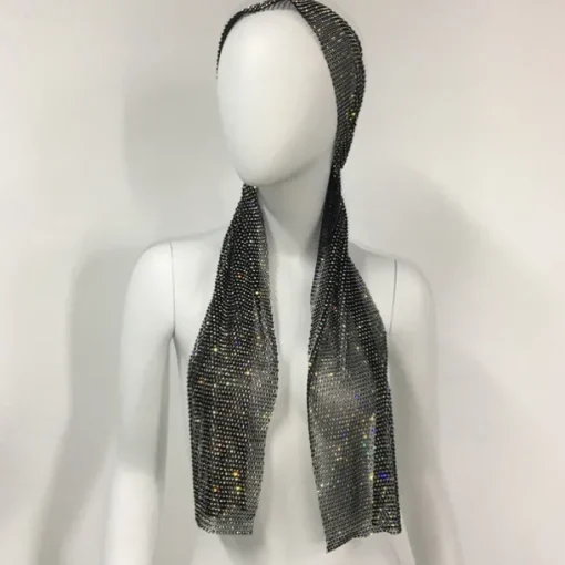 Luxurious Wide Mesh Rhinestone Headband - Elastic Crystals Turban Head Wrap with Sparkling Accents - Perfect for Women in Nightclub, Rave Party