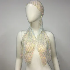 Luxurious Wide Mesh Rhinestone Headband - Elastic Crystals Turban Head Wrap with Sparkling Accents - Perfect for Women in Nightclub, Rave Party