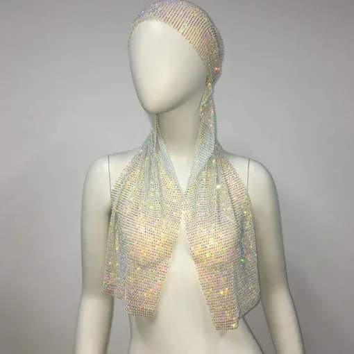 Luxurious Wide Mesh Rhinestone Headband - Elastic Crystals Turban Head Wrap with Sparkling Accents - Perfect for Women in Nightclub, Rave Party