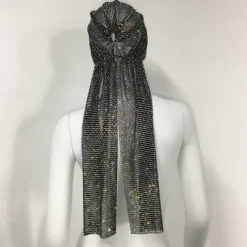 Luxurious Wide Mesh Rhinestone Headband - Elastic Crystals Turban Head Wrap with Sparkling Accents - Perfect for Women in Nightclub, Rave Party