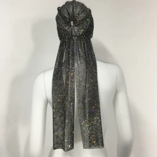 Luxurious Wide Mesh Rhinestone Headband - Elastic Crystals Turban Head Wrap with Sparkling Accents - Perfect for Women in Nightclub, Rave Party