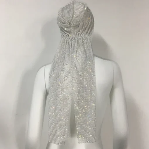 Luxurious Wide Mesh Rhinestone Headband - Elastic Crystals Turban Head Wrap with Sparkling Accents - Perfect for Women in Nightclub, Rave Party