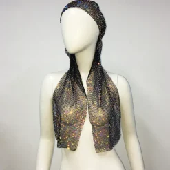 Luxurious Wide Mesh Rhinestone Headband - Elastic Crystals Turban Head Wrap with Sparkling Accents - Perfect for Women in Nightclub, Rave Party
