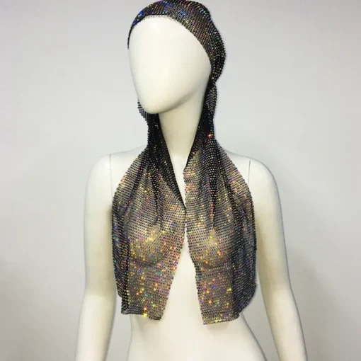 Luxurious Wide Mesh Rhinestone Headband - Elastic Crystals Turban Head Wrap with Sparkling Accents - Perfect for Women in Nightclub, Rave Party