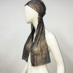 Luxurious Wide Mesh Rhinestone Headband - Elastic Crystals Turban Head Wrap with Sparkling Accents - Perfect for Women in Nightclub, Rave Party