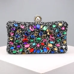 Luxury Blue Crystal Clutch Bag – Elegant Evening Purse with Pearl Clasp for Women, Rhinestone Embellished Handbag for Weddings, Parties, and Formal Events