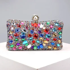 Luxury Blue Crystal Clutch Bag – Elegant Evening Purse with Pearl Clasp for Women, Rhinestone Embellished Handbag for Weddings, Parties, and Formal Events