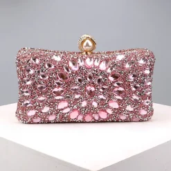 Luxury Blue Crystal Clutch Bag – Elegant Evening Purse with Pearl Clasp for Women, Rhinestone Embellished Handbag for Weddings, Parties, and Formal Events