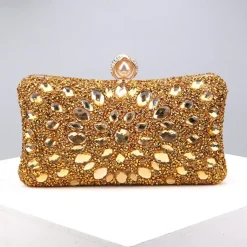 Luxury Blue Crystal Clutch Bag – Elegant Evening Purse with Pearl Clasp for Women, Rhinestone Embellished Handbag for Weddings, Parties, and Formal Events