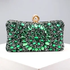 Luxury Blue Crystal Clutch Bag – Elegant Evening Purse with Pearl Clasp for Women, Rhinestone Embellished Handbag for Weddings, Parties, and Formal Events