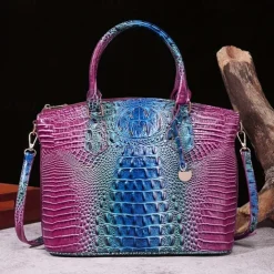 Luxury Metallic Crocodile Embossed Handbag – Shiny Blue and Green Faux Leather Tote with Top Handle and Shoulder Strap for Women, Perfect for Parties and Special Events