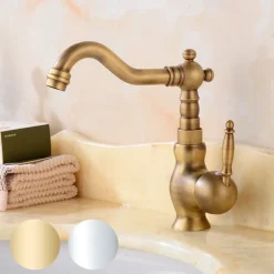 Luxury Retro Style Utility Sink Laundry Gold Faucet, Centerset High Arc One Handle One Hole Wash Basin Tap with Hot and Cold Water Switch, Laundry Tub Pot Filler Commercial Faucet in Antique Brass