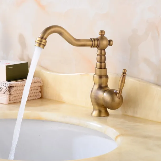 Luxury Retro Style Utility Sink Laundry Gold Faucet, Centerset High Arc One Handle One Hole Wash Basin Tap with Hot and Cold Water Switch, Laundry Tub Pot Filler Commercial Faucet in Antique Brass