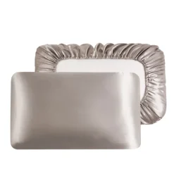 Luxury Satin Pillowcase for Hair Standard Satin Pillowcase with Elastic Band, Pillowcase Set of 2 Suit