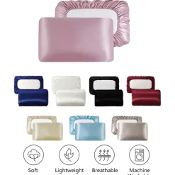 Luxury Satin Pillowcase for Hair Standard Satin Pillowcase with Elastic Band, Pillowcase Set of 2 Suit