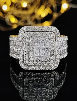 Luxury Square-Cut Simulated Diamond Ring with Multi-Layer Design – Statement Jewelry for Women, Perfect for Weddings, Engagements, and Special Occasions