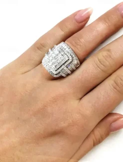 Luxury Square-Cut Simulated Diamond Ring with Multi-Layer Design – Statement Jewelry for Women, Perfect for Weddings, Engagements, and Special Occasions