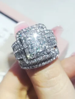 Luxury Square-Cut Simulated Diamond Ring with Multi-Layer Design – Statement Jewelry for Women, Perfect for Weddings, Engagements, and Special Occasions