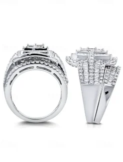 Luxury Square-Cut Simulated Diamond Ring with Multi-Layer Design – Statement Jewelry for Women, Perfect for Weddings, Engagements, and Special Occasions