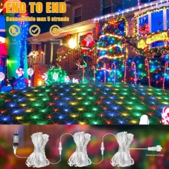 3*2M 192 LED Net Lights Outdoor Mesh Lights,8 Modes Net Lights for Bushes Plug in, Waterproof Christmas Halloween Decoration Net String Lights for Bushes Ceiling Wedding Indoor Outdoor(9.8ft x 6.6ft)