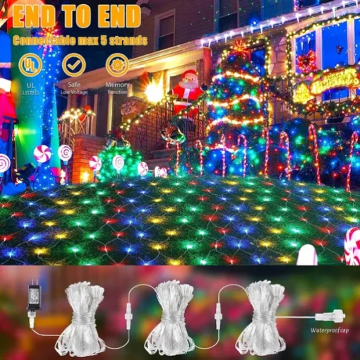 3*2M 192 LED Net Lights Outdoor Mesh Lights,8 Modes Net Lights for Bushes Plug in, Waterproof Christmas Halloween Decoration Net String Lights for Bushes Ceiling Wedding Indoor Outdoor(9.8ft x 6.6ft)