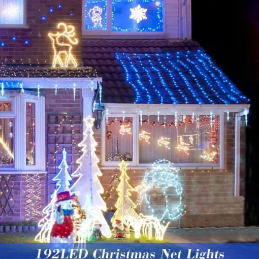 3*2M 192 LED Net Lights Outdoor Mesh Lights,8 Modes Net Lights for Bushes Plug in, Waterproof Christmas Halloween Decoration Net String Lights for Bushes Ceiling Wedding Indoor Outdoor(9.8ft x 6.6ft)