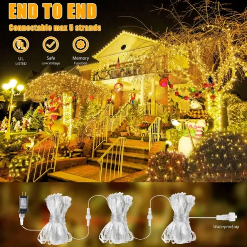 3*2M 192 LED Net Lights Outdoor Mesh Lights,8 Modes Net Lights for Bushes Plug in, Waterproof Christmas Halloween Decoration Net String Lights for Bushes Ceiling Wedding Indoor Outdoor(9.8ft x 6.6ft)