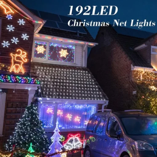3*2M 192 LED Net Lights Outdoor Mesh Lights,8 Modes Net Lights for Bushes Plug in, Waterproof Christmas Halloween Decoration Net String Lights for Bushes Ceiling Wedding Indoor Outdoor(9.8ft x 6.6ft)
