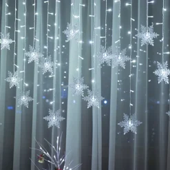 3.5m 96 LED Snowflake Star Curtain Lights 8 Flash Modes, Waterproof Fairy Garland Christmas Lights for Window & Outdoor Holiday Décor
