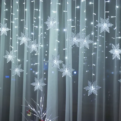 3.5m 96 LED Snowflake Star Curtain Lights 8 Flash Modes, Waterproof Fairy Garland Christmas Lights for Window & Outdoor Holiday Décor