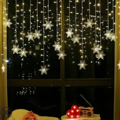 3.5m 96 LED Snowflake Star Curtain Lights 8 Flash Modes, Waterproof Fairy Garland Christmas Lights for Window & Outdoor Holiday Décor
