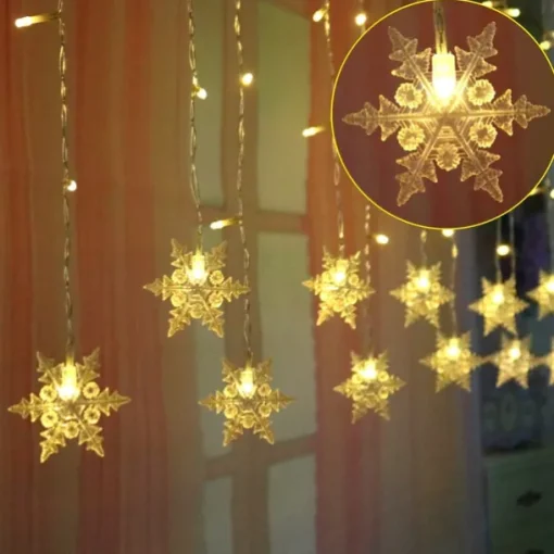 3.5m 96 LED Snowflake Star Curtain Lights 8 Flash Modes, Waterproof Fairy Garland Christmas Lights for Window & Outdoor Holiday Décor