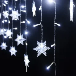 3.5m 96 LED Snowflake Star Curtain Lights 8 Flash Modes, Waterproof Fairy Garland Christmas Lights for Window & Outdoor Holiday Décor