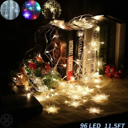3.5m 96 LED Snowflake Star Curtain Lights 8 Flash Modes, Waterproof Fairy Garland Christmas Lights for Window & Outdoor Holiday Décor
