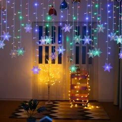 3.5m 96 LED Snowflake Star Curtain Lights 8 Flash Modes, Waterproof Fairy Garland Christmas Lights for Window & Outdoor Holiday Décor