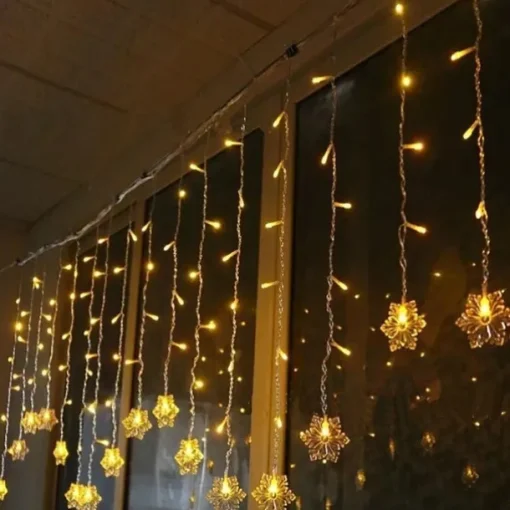 3.5m 96 LED Snowflake Star Curtain Lights 8 Flash Modes, Waterproof Fairy Garland Christmas Lights for Window & Outdoor Holiday Décor