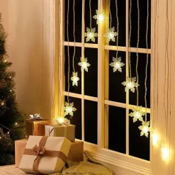 3.5m 96 LED Snowflake Star Curtain Lights 8 Flash Modes, Waterproof Fairy Garland Christmas Lights for Window & Outdoor Holiday Décor