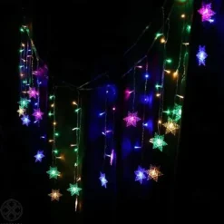 3.5m 96 LED Snowflake Star Curtain Lights 8 Flash Modes, Waterproof Fairy Garland Christmas Lights for Window & Outdoor Holiday Décor