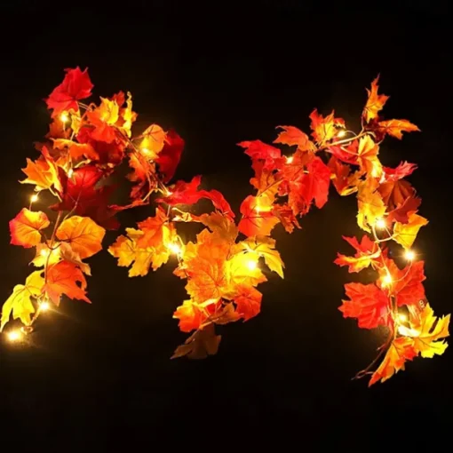 1.7M 20 LEDs Fall Maple Leaf Rattan LED String Lights, Thanksgiving Harvest Autumn Festival Decorative Lights (Battery Not Included) for Halloween Holiday Party, Garden 2/5pcs