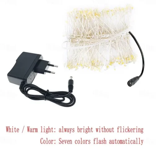 2m 200 LEDs Firecracker Lamp String Lights - Warm White & White Waterproof Outdoor Christmas Garden Lights with 6V 1A Power Adapter for Christmas Holiday Parties