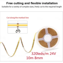 10m 16.4ft Flexible LED COB Strip Light Bar Tape Warm Cold White for Bedroom Stage Home Kitchen DIY Decor 24V 3000K 4000K 6000K