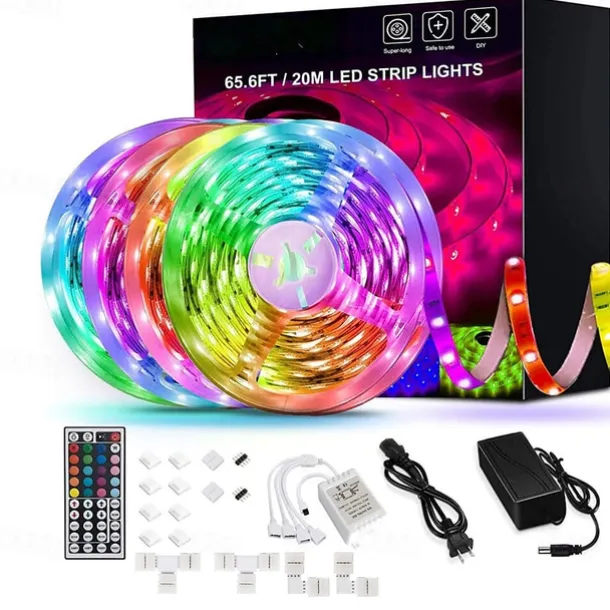 20M 65.6ft LED Strip Lights RGB Color Changing SMD 5050 Tape Lights Flexible for Bedroom Kitchen DIY Home Decoration 12V 10A
