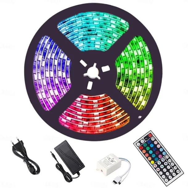 5M 16.4ft LED Strip Lights RGB TV Backlight Bedroom Kitchen Decor 300 x 5050SMD IR 44Key Remote Control Self-adhesive Color-Changing